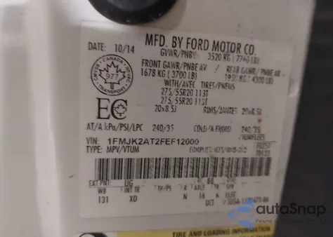 2015 Ford Expedition Max Limited из США, поврежденный, VIN 1FMJK2AT2FEF12000